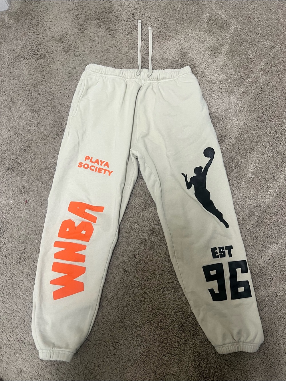 Society White Joggers with Orange WNBA Graphics and Black Silhouette